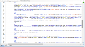 Above is the XML-TEI version of page 8 of the Powell Diary. There are several different categories that we used.