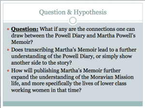 Before transcribing, I came up with my research questions to help me focus on what I was trying to discover in the Memoir. 